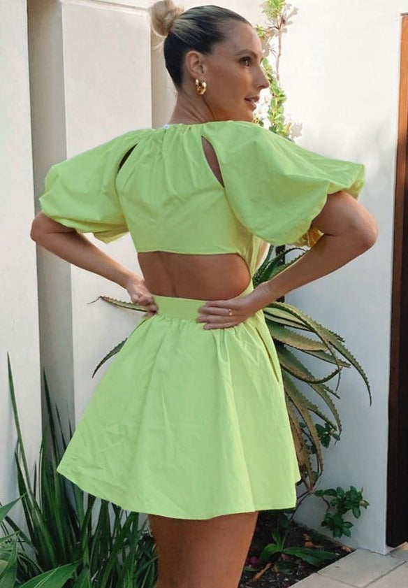 Pistachio Puffy neon backless Dress scarlt.com dubai uae