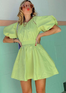 Pistachio Puffy neon backless Dress scarlt.com dubai uae