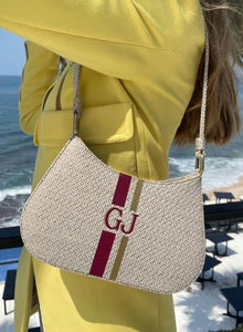 Beige Baguette Initial Tweed Bag Scarlt.com