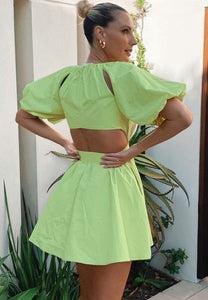 Pistachio Puffy neon backless Dress scarlt.com dubai uae