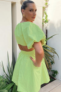 Pistachio Puffy neon backless Dress scarlt.com dubai uae