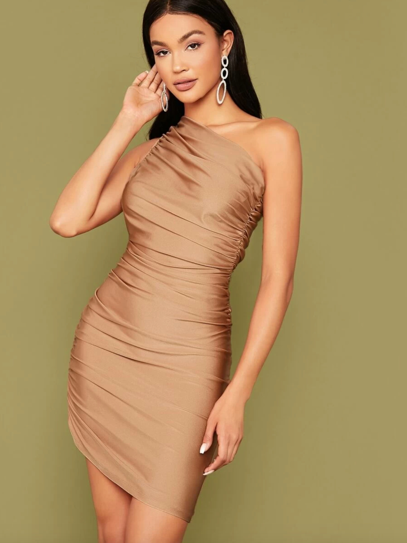 open lace back dress Nude One-Shoulder Dress – VELVET main image 1