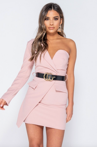 Belted Mini Blazer Pink Dress