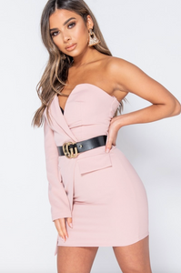 Belted Mini Blazer Pink Dress