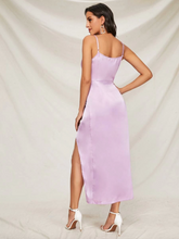 Load image into Gallery viewer, Purple Wrap Satin Slip Dress