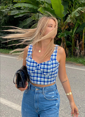 Bernadette crop top check print blue and white scarlt.com