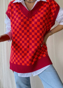 Beth Oversized Checkered Vest Scarlt.com