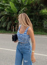 Load image into Gallery viewer, Bernadette crop top check print blue and white scarlt.com